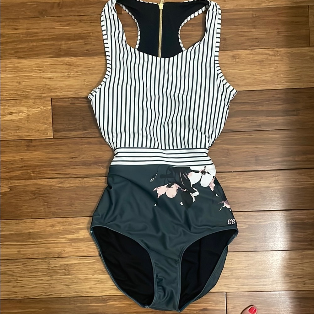 Albion Fit Striped Floral One-Piece Swimsuit
